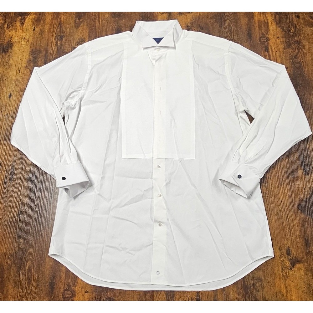 David Donahue Mens White Cotton Bib Front Tuxedo Dress Shirt 17.5 36/37 Regular